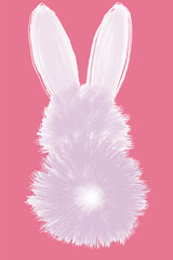 fluffy simple bunny sitting back. Pink cute animal isolated on pink