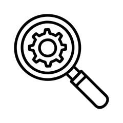 magnifying glass with gear icon, magnifying glass with gear line art - simple line art of magnifying glass with gear, perfect for magnifying glass with gear logos and icons