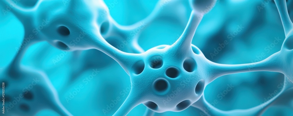 Poster a close-up view of interconnected blue cells, showcasing intricate details of cellular structures an