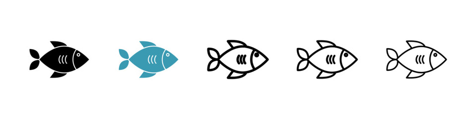 Fish icons collection in black and blue colors