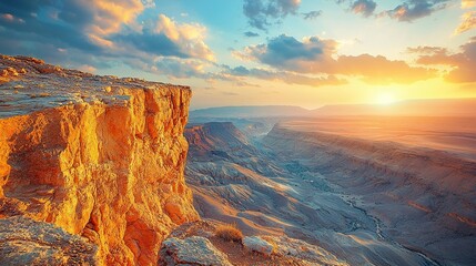 Desert cliff sunset landscape panorama.