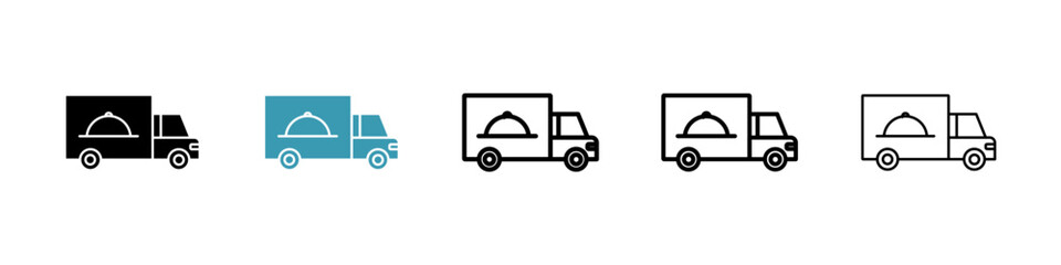 Food truck icons set in black filled and stroke line style