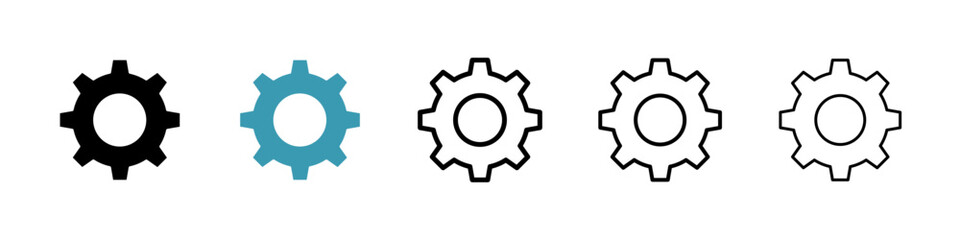 Gear icons collection in black and blue colors