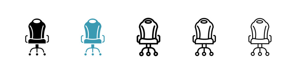 Gaming chair icons set in black filled and stroke line style © Ranveer