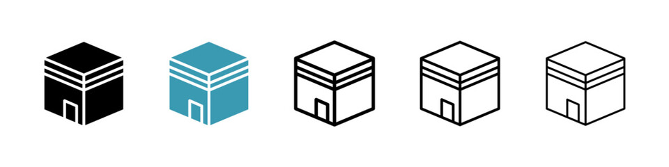 Kaaba icons set in black filled and stroke line style