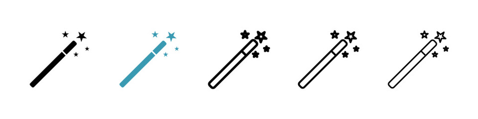 Magic wand Icons vectors. black solid and liner versions