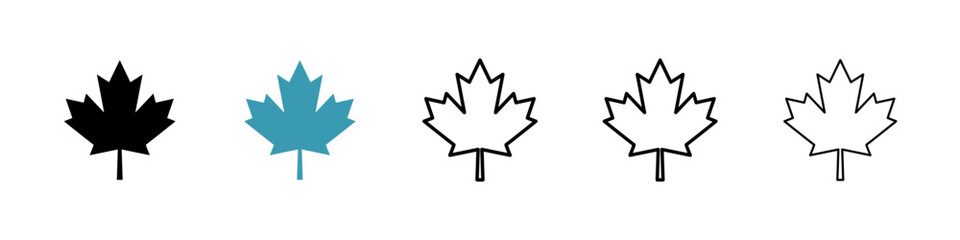 Maple leaf icons set in black filled and stroke line style