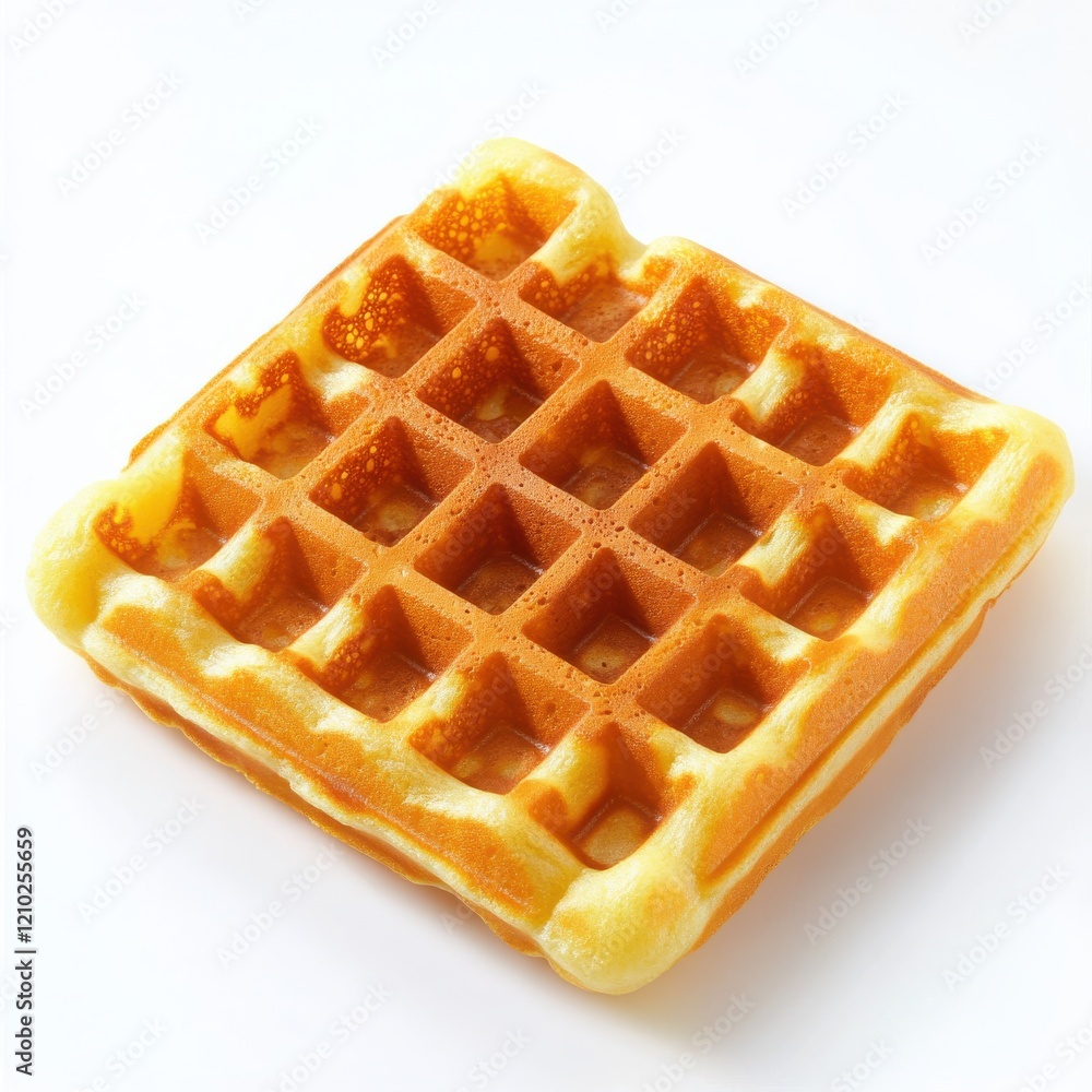 Poster golden waffle with deep squares served on a clean white background ready for a delicious breakfast o