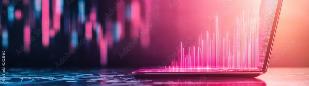 Aufkleber glowing graph emerging from laptop, symbolizing data analysis and technology
