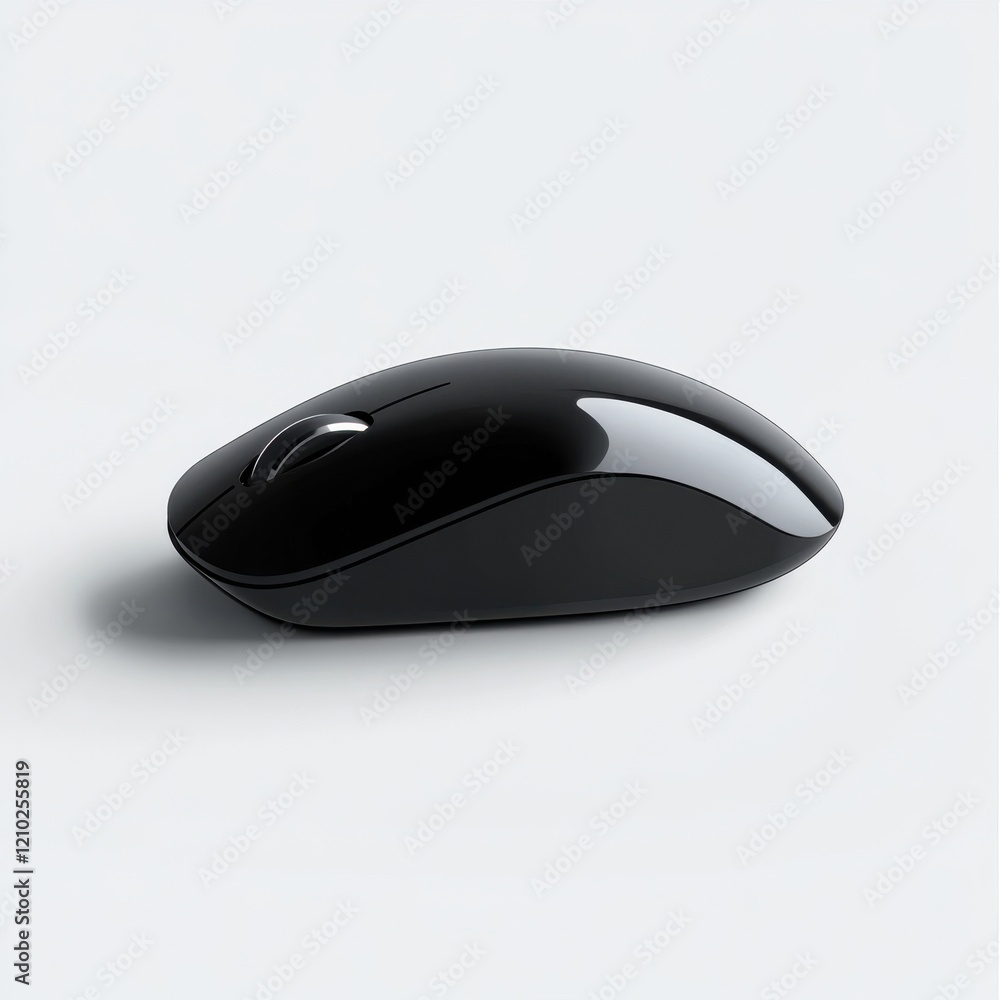 Poster sleek black computer mouse positioned on a light gray surface for a modern desktop setup