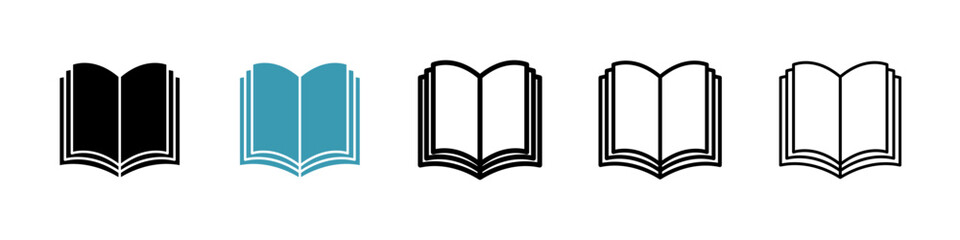Open book icons collection in black and blue colors