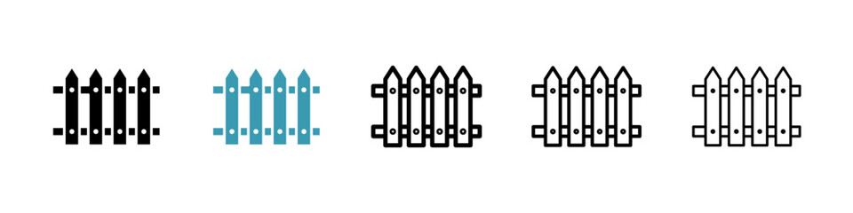 Plank fence icons set in black filled and stroke line style