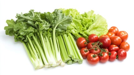 Fresh Assortment of Celery, Lettuce, and Tomatoes