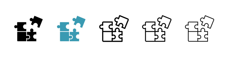 Puzzle icons set in black filled and stroke line style