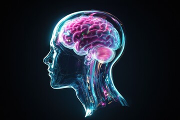 Obraz premium Translucent head showcasing a vibrant glowing brain