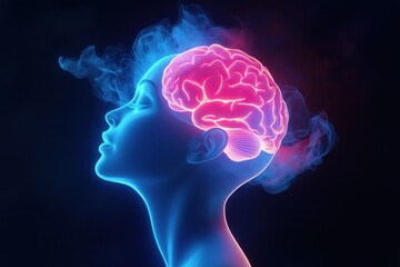 Obraz premium Smoke and light swirl around a levitating glowing brain