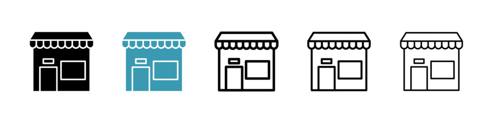 Shop icons in black and blue set