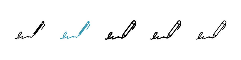 Signature icons collection in black and blue colors