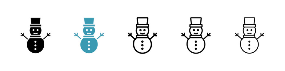 Snowman icon set in black filled and stroke line style.