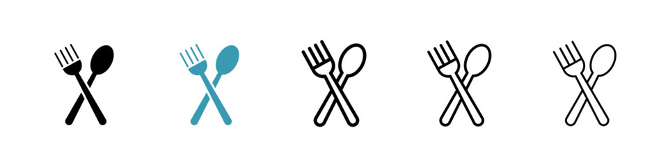 Spoon and fork icons collection in black and blue colors