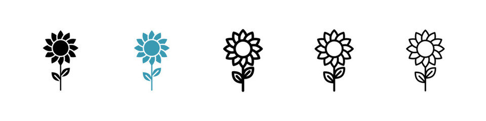 Sunflower icons set in black filled and stroke line style