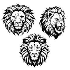 Lion head illustration in black and white design vector