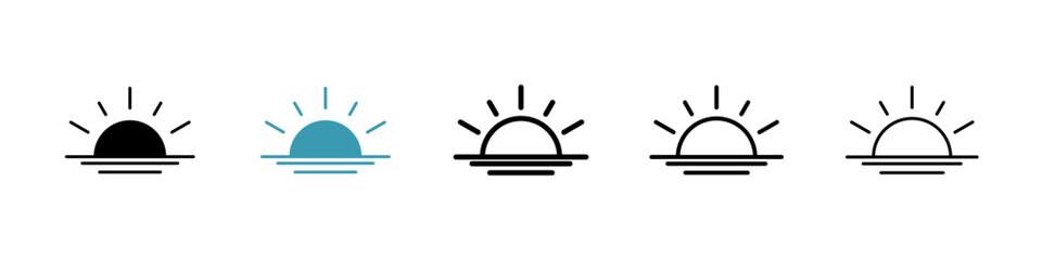 Sunrise icons in black and blue set