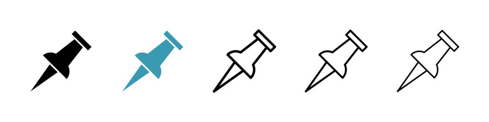 Thumbtack icons set in black filled and stroke line style
