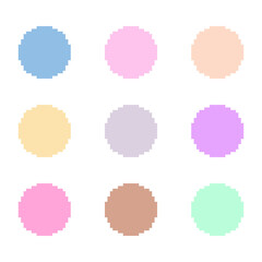 pixel art round slime monsters in calm palette. colourful dots