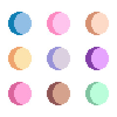 Fototapeta premium pixel art round slime monsters in calm palette. colourful dots