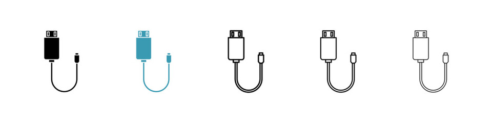 USB cable icons in black and blue set