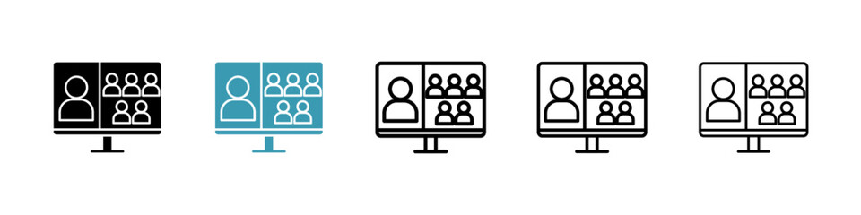 Webinar icons in black and blue set