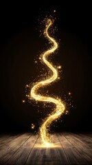 Ethereal Golden Sparkle Swirl with Magical Glow and Bright Dust Appearing on Dark Background in a Mystical Atmosphere