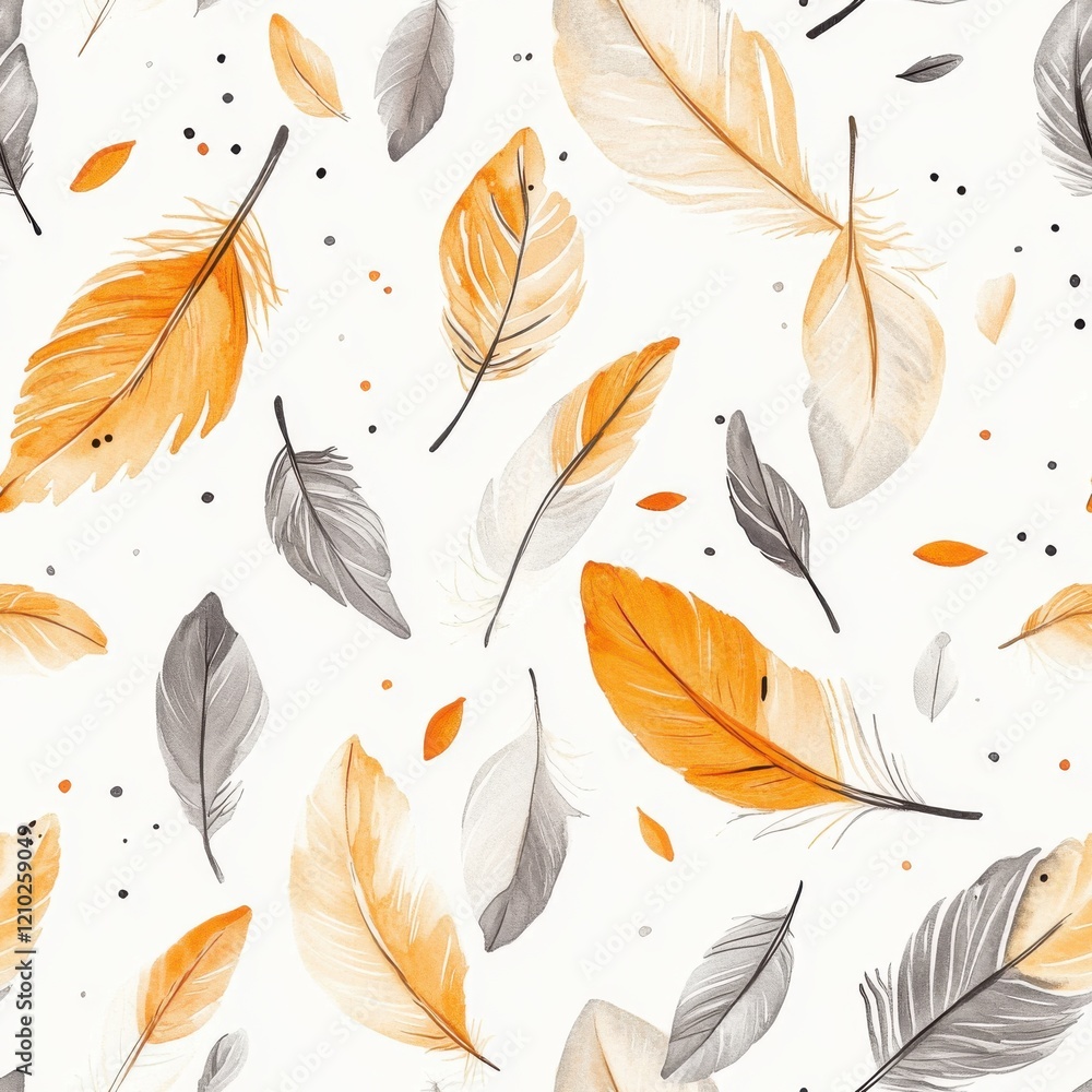 Poster colorful playful doodle of watercolor feathers showcasing a whimsical design filled with varied shap
