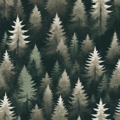 Obraz premium Atmospheric Evergreen Forest With Soft Fog.jpeg