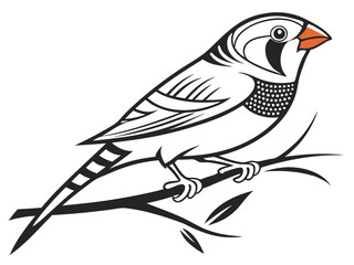 zebra finch logo, black outline, vector graphic, transparent background