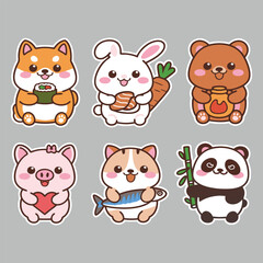 Animal Characters Featuring Giraffe, Pig, Bunny, and More – Perfect for Stickers or Decorations