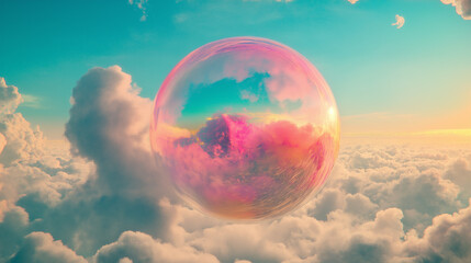A closed world in a bubble flying in outer space.