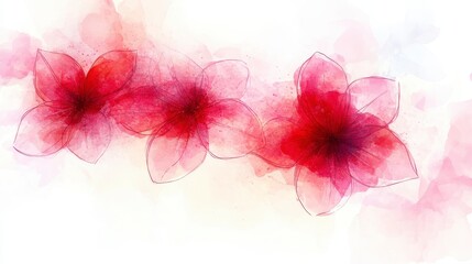 Obraz premium Watercolor Painting of Delicate Pink and Red Flowers Artistic Floral Design Romantic Botanical