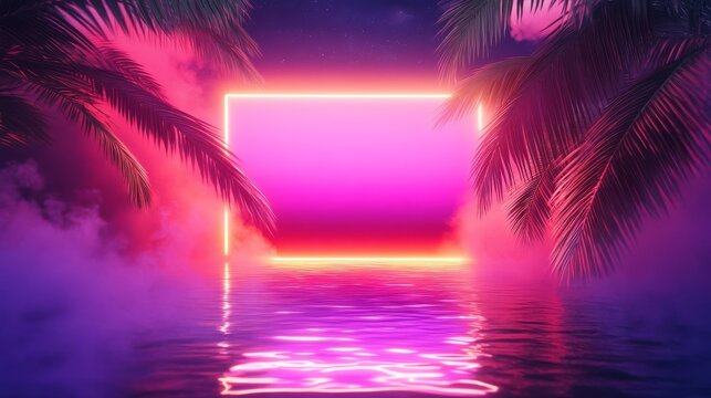 Artistic Representation of a Retro Tropical Landscape