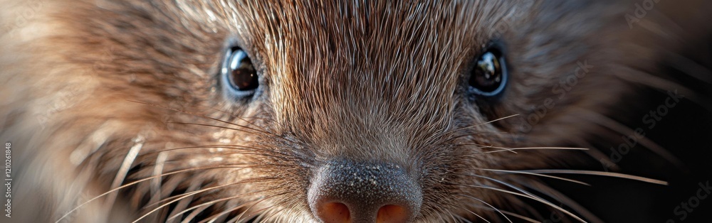 Poster close-up view of a porcupine showcasing its unique facial features in a natural environment