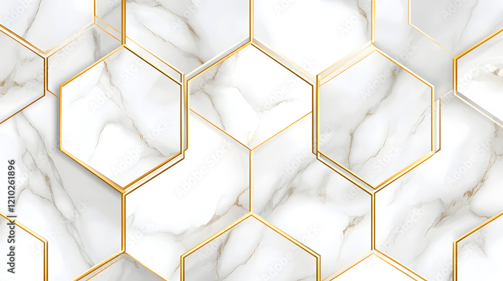 Aufkleber a dynamic pattern of cascading hexagons in warm gold, muted taupe, and soft cream, creating a sleek 