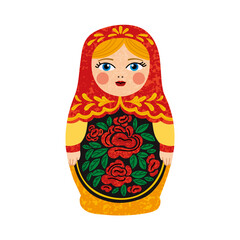 Vector Colorful Illustration of Russian Matryoshka Doll Isolated on White Background