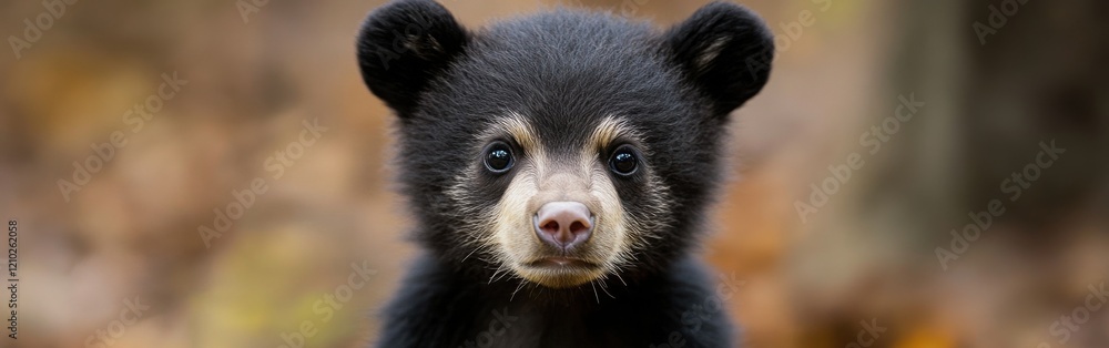 Aufkleber close-up of a bear cub's face showing curious expression and soft features in a natural habitat