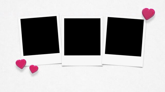 Vintage Instant Photos With Blank Frame And Floating Hearts On Paper Background Loop