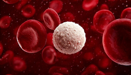 Fototapeta premium A white blood cell with a granular surface surrounded by many smooth red blood cells-06