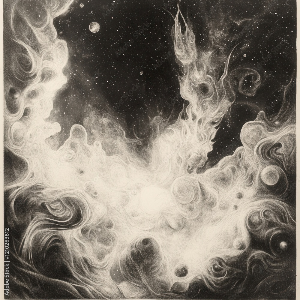 Wall mural distant nebula surrounded by swirling gases and cosmic elements in the depths of space