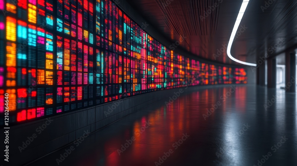Poster futuristic corridor with colorful data display wall abstract technology background digital