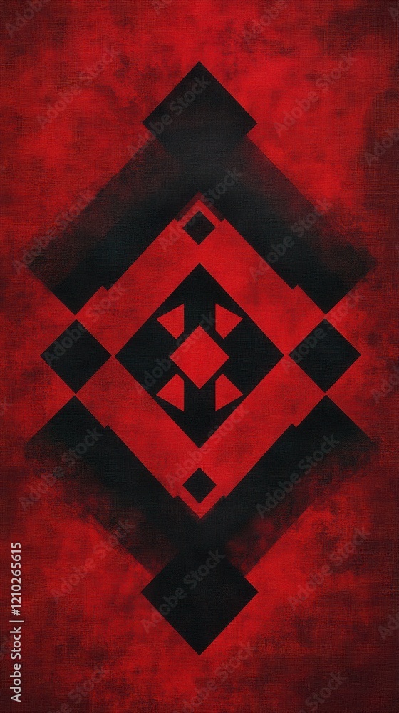Aufkleber Bold geometric design in striking red and black tones with intricate patterns and dynamic shapes showcased in abstract form