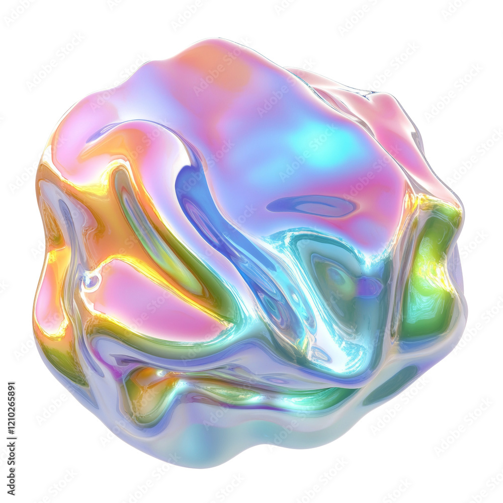 Aufkleber A digitally rendered image of an abstract, iridescent, fluid form with flowing pastel colors and glossy texture.